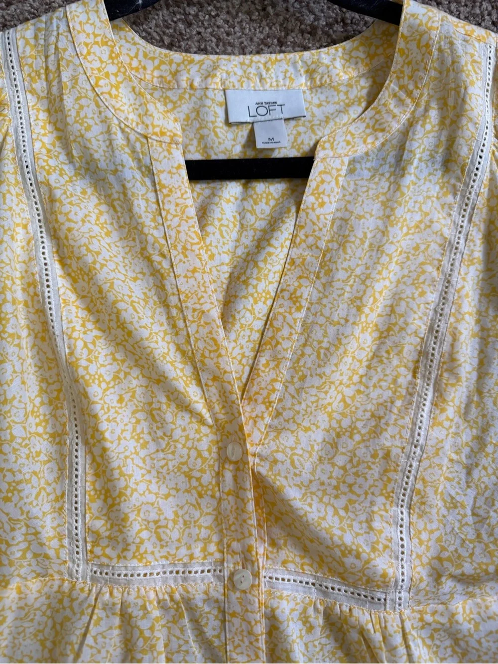 LOFT Yellow Floral Puff Sleeve Blouse